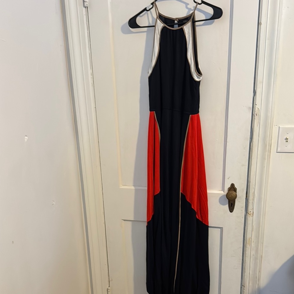 Black and Red Colorblock Maxi Dress